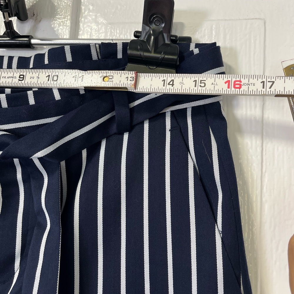 Banana Republic Blake Striped Wide Leg Navy Belted Pants Sz 6 - Picture 7 of 10